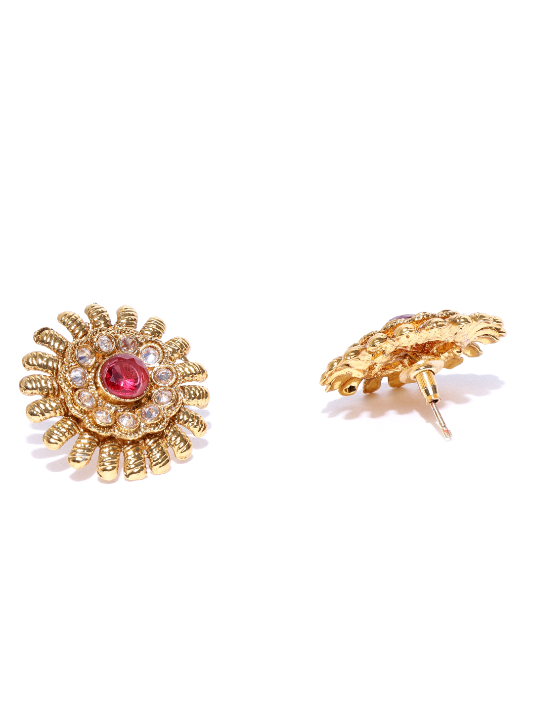 YouBella Pink Gold-Plated Textured Circular Oversized Studs
